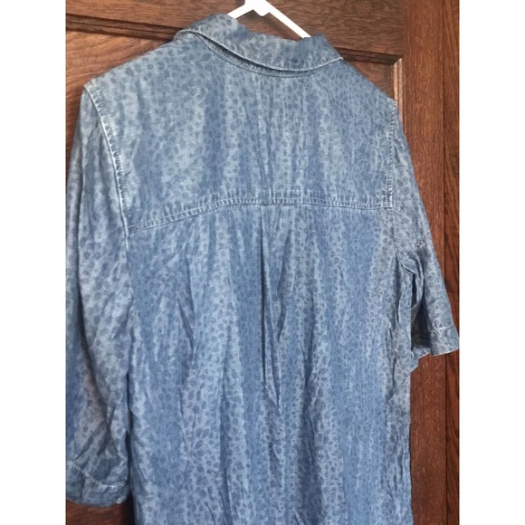 Chelsea & Theodore Shirt Dress Blue Chambray Leopard Animal Print Roll Tab Sz L - Picture 7 of 10